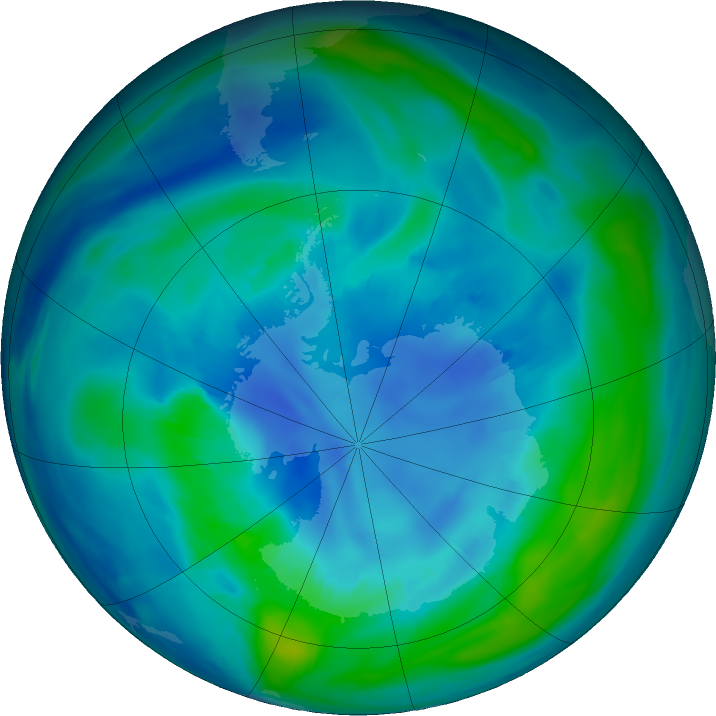 Antarctic ozone map for 19 April 2023